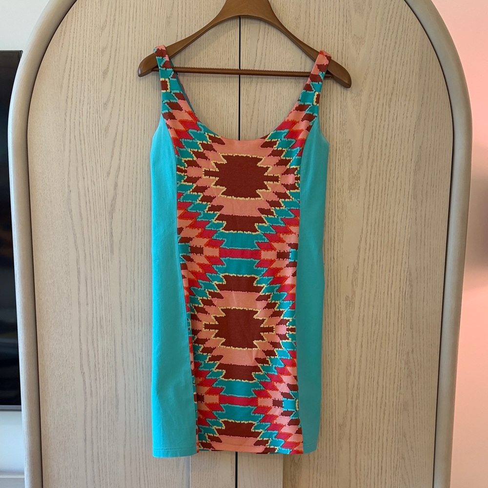 Judith March Vibrant Turquoise and Pink Dress